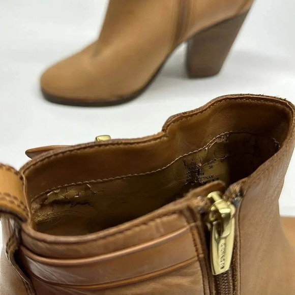 Coach Hewes Leather High Heeled Ankle Booties Boots Tan Brown Size 8 - Picture 12 of 13